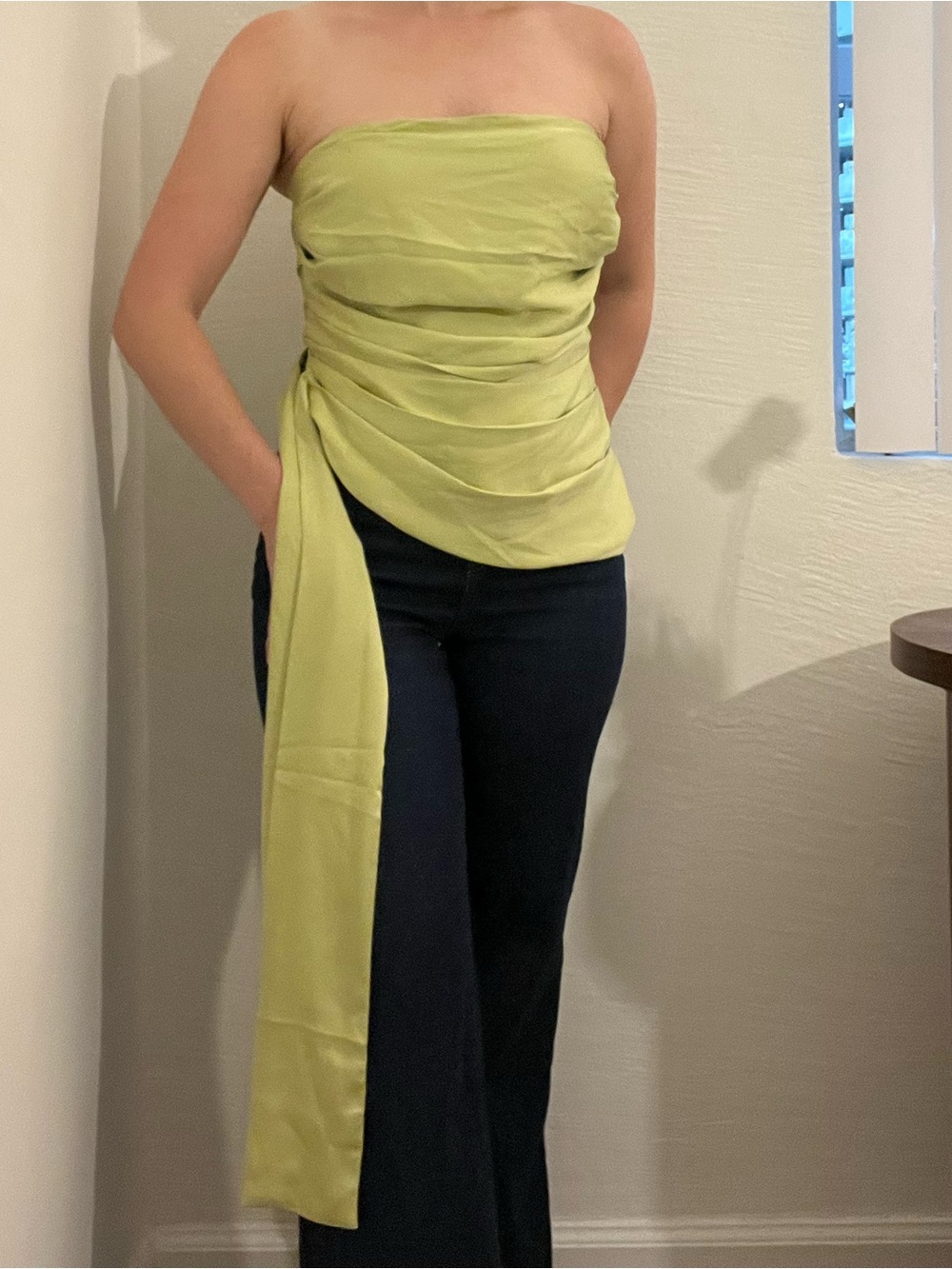Meshki Strapless Draped Satin Top